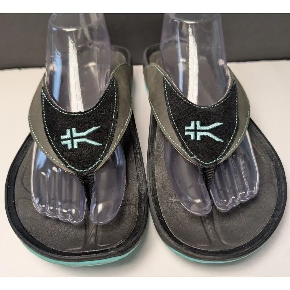 Kuru Kala Flip Flop Sandals WOMENS 12 Charcoal Black Blue Orthotic Heel Support